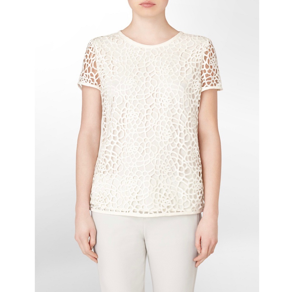NWT Calvin Klein Crochet Lace Top Blouse - Picture 4 of 5